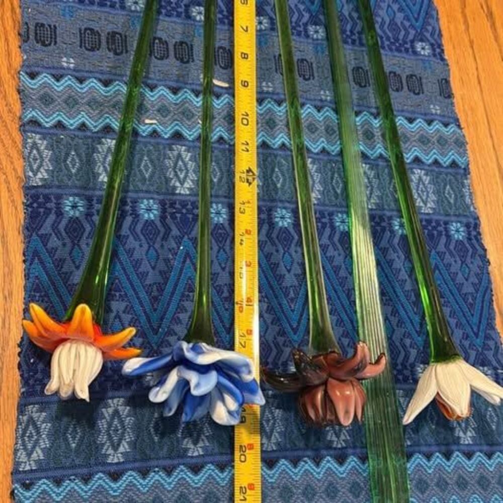LOT- Vintage glass flowers —approx 20-24” tall